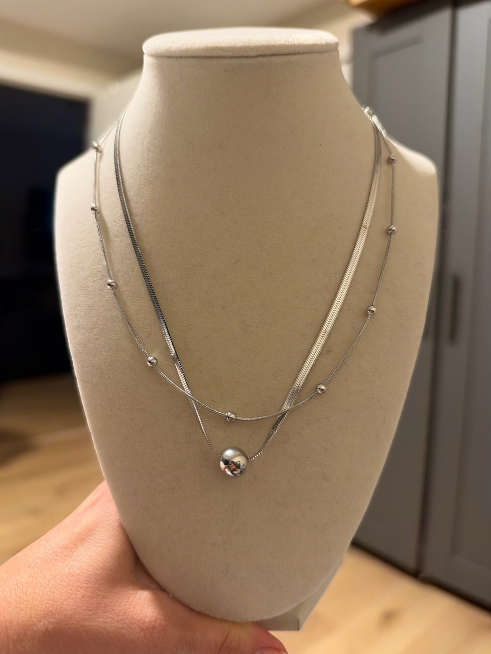 Sterling Silver Layered Ball Pendant Necklace - Silver